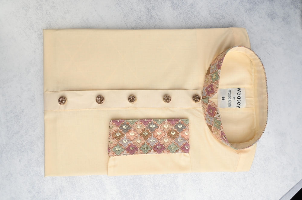 Cream Embroidered Collar Panjabi